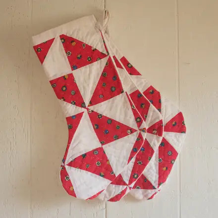Quilt Stocking - Red + White Triangles