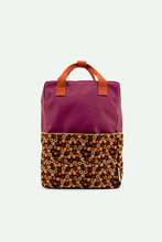 Load image into Gallery viewer, backpack large | golden | purple tales + flower field pink
