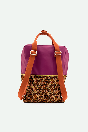 backpack large | golden | purple tales + flower field pink
