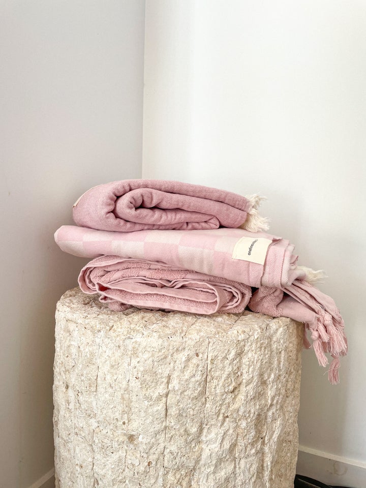 Checker Turkish Towel / Throw - Blush Pink