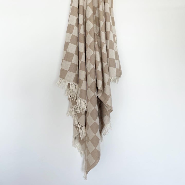 Checker Turkish Towel / Throw - Tan