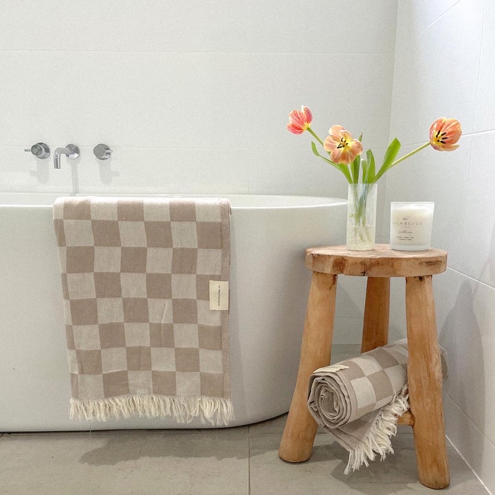 Checker Turkish Towel / Throw - Tan
